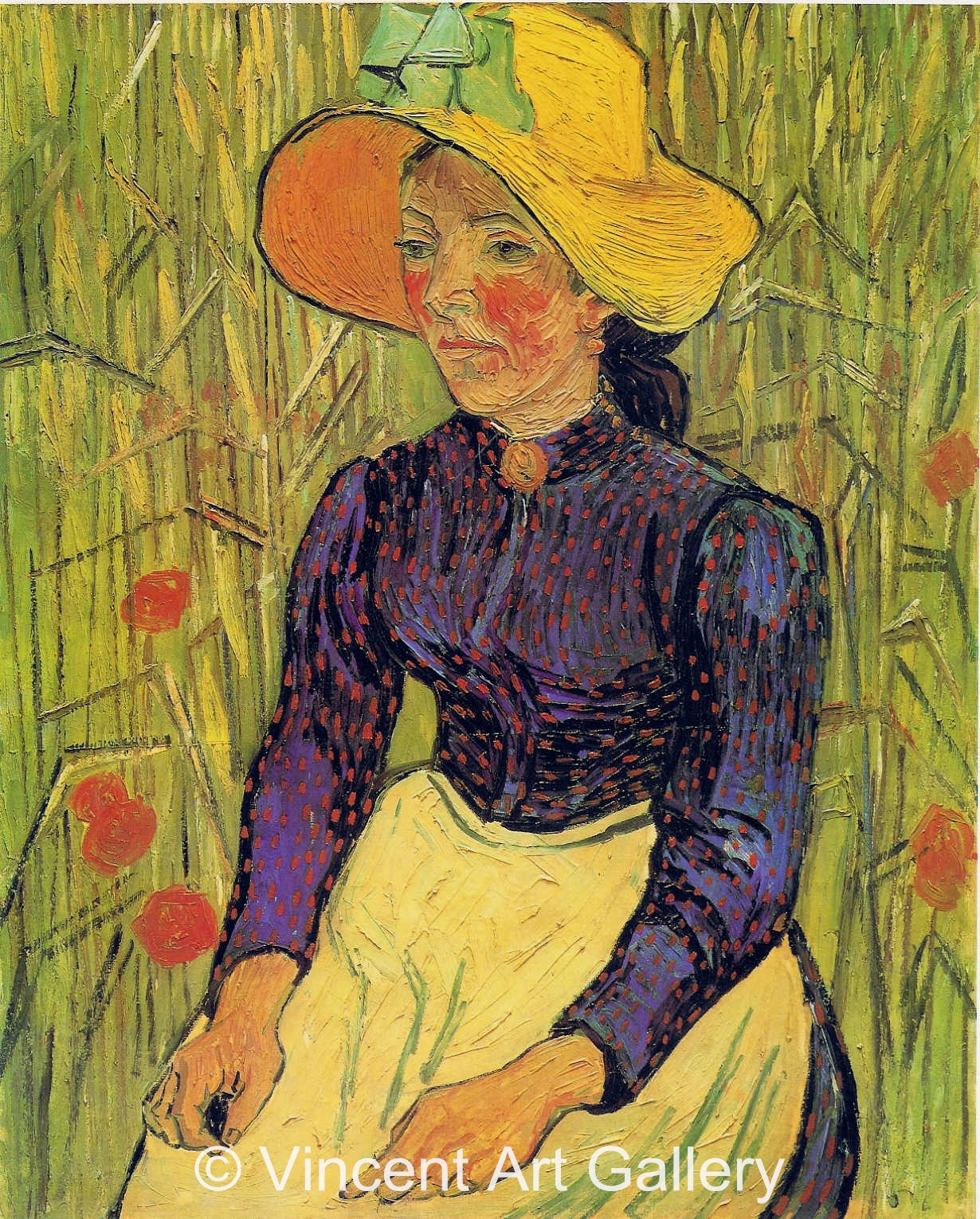 JH2053, Young Peasant Woman with Straw Hat Sitting in the Wheat